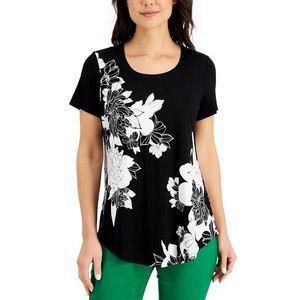 Jm Collection Womens Petite Print Top, Black, Size Small